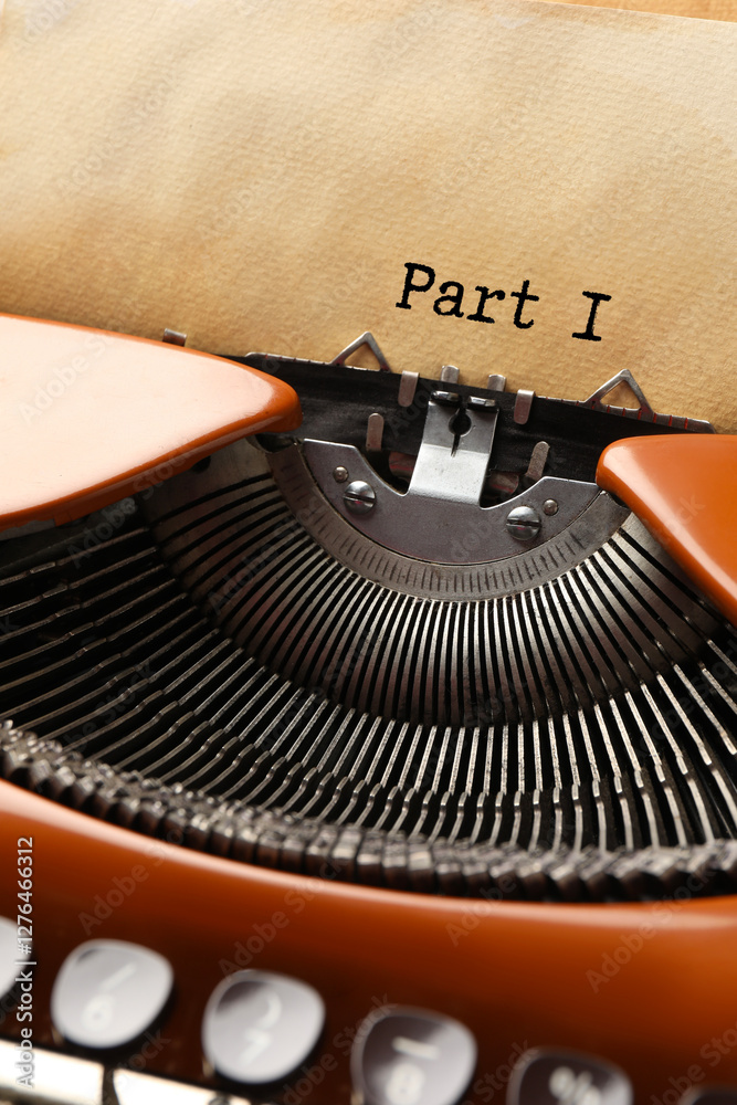 Fototapete typewriter with sheet of paper, closeup. typed text part 1