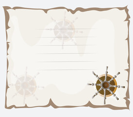Nautical Steering Wheel on Aged Paper Background. with a ship’s wheel in the corner. Vector graphic for invitations, posters,  cards