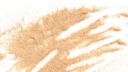 Sand scattered isolated on white background and texture, clipping path, top view