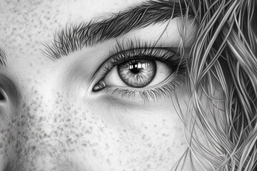 Fototapeta premium Close-up of a detailed pencil sketch depicting an expressive eye with perfect clarity and realism