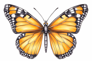 Fototapeta premium Orange butterfly illustration, wings spread, white background, nature art