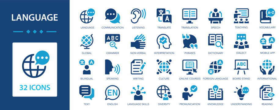 Language icon set. Speaking, translate, speak, communication, speech, dialect.