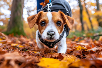 Puppy autumn walk forest leaves pet
