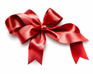 Fototapeta premium Red satin ribbon bow isolated on white background; gift wrapping