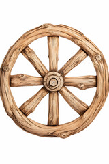 Rustic wooden wagon wheel wall decor, isolated white background, home decor