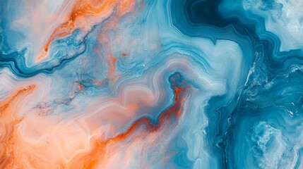 Abstract Marble Background. Blue, Orange Swirls Create A Unique, Eye-Catching Texture.