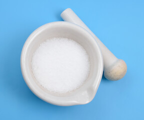 Barium hydroxide on blue background