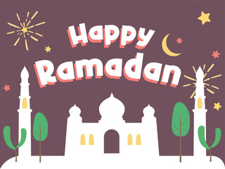 illustration of mosque with greeting happy ramadan