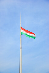 Close-up of the Hungarian flag waving in the wind