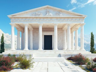 Obraz premium Greek-Style Temple Built on Roof of Ancient Stone Structure