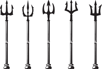 Silhouettes of trident. Design element for label, sign, emblem, poster. Neptune trident symbols on white background. © Shabana