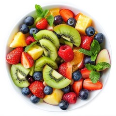 Obraz premium Fresh colorful fruit salad bowl