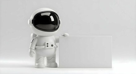 3D Rendered Cartoon Astronaut Holding Blank Sign, Minimalistic, Futuristic Design Mockup On White Background 12