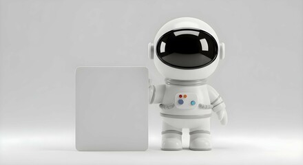 3D Rendered Cartoon Astronaut Holding Blank Sign, Minimalistic, Futuristic Design Mockup On White Background 20