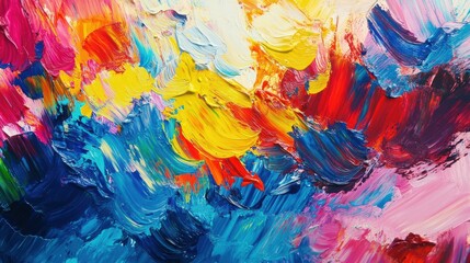 Vivid Colorful Abstract Painting with Swirls and Textures in Blue