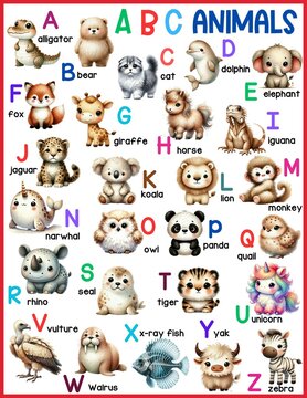 Cute Animal Alphabet Illustration for Kids Learning Educational ABC Chart with Adorable Animals for Preschool and Kindergarten Cute Animal Alphabet for Early Childhood Education
