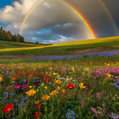 Naklejka premium rainbow over the field