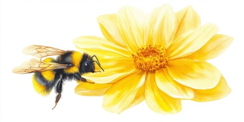 A solitary bee is perched delicately atop a bright yellow sunflower