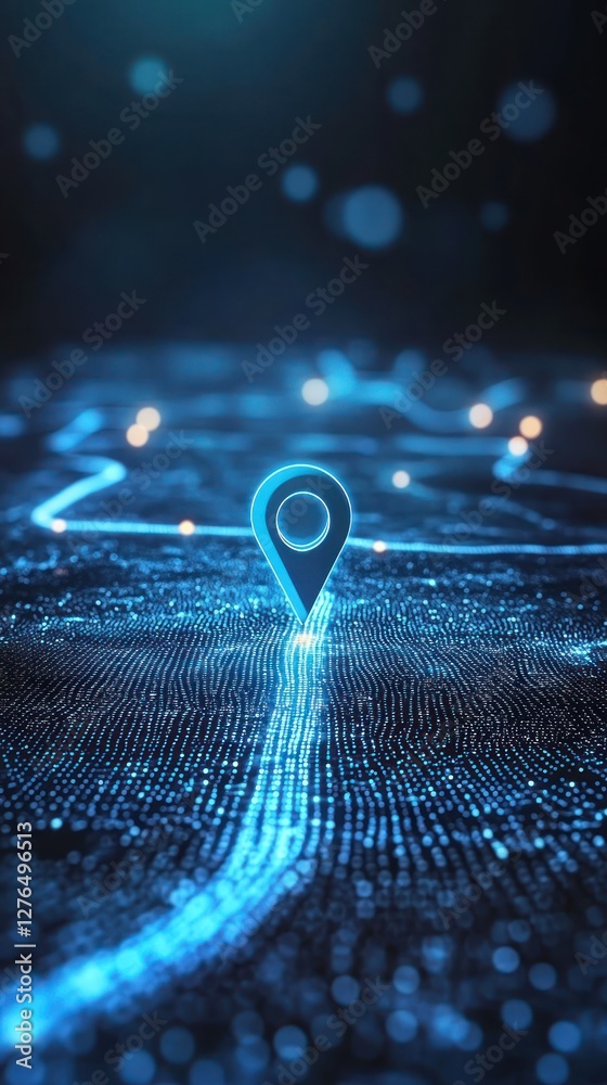 Poster digital map marker on glowing data network background