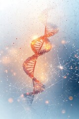 Obraz premium Abstract DNA Helix with Glowing Particles in Background
