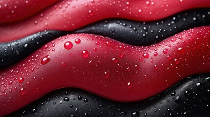 Red and black wavy fabric with water droplets