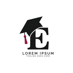 Letter E with Graduation Cap Logo. Alphabet E Education Hat icon