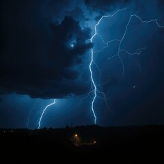 A dark and stormy night with lightning in the sky, storm, rain