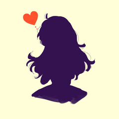 ロングヘアの恋する女の子　影絵