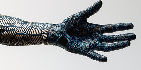 futuristic robot hand with circuit design