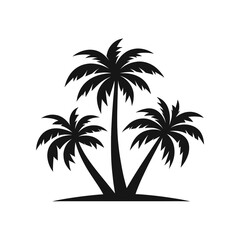silhouette of three palm trees set on white background