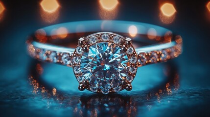 Sparkling diamond ring, dark background, jewelry advert