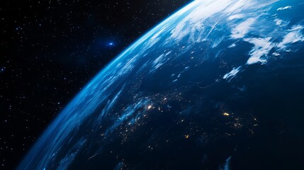 Fototapeta premium Satellite orbits Earth, capturing vibrant blue and white surface, showcasing planetary beauty from space.