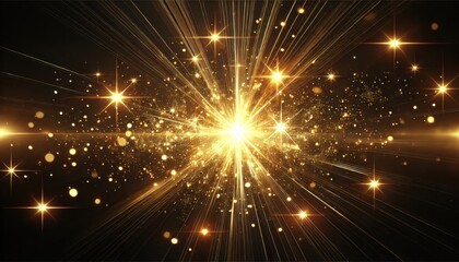 Obraz premium Golden light explosion with sparkling particles.