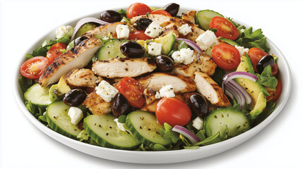 Fresh Mediterranean Salad with Grilled Chicken and Avocado