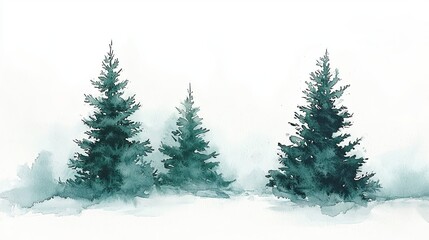 Fototapeta premium Christmas tree watercolor set, simple watercolor, white background.