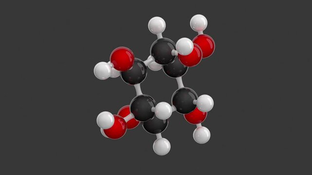 Inositol or myo-inositol molecular structure: 3D model of molecule. Chemical formula: C6H12O6. Seamless looping Video with an Alpha Channel. Gray background.