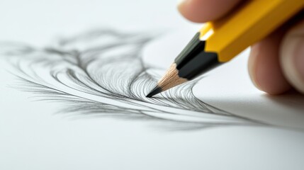Artistic Pencil Drawing of a Feather on a Blank Sheet of Paper