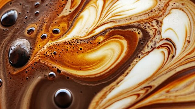 Coffee Swirls: An overhead view of a mesmerizing coffee swirl, showcasing a rich blend of textures and hues.