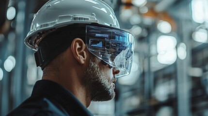 innovative engineer using ar glasses in modern industrial workspace