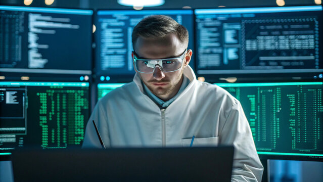 Cyber Technician Resolving Bugs in Computer Code with Digital Tools and Gadgets (1)