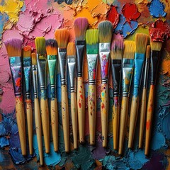 Fototapeta premium Collection of Paintbrushes with Varied Bristle Types and Colors