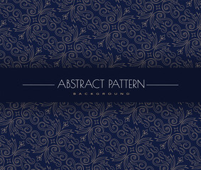 Decorative abstract pattern with intricate golden line art on a dark blue background. Elegant and stylish seamless design with floral and ornamental elements. Vector illustration