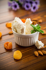 Healthy cottage cheese dessert with nuts and dried fruits