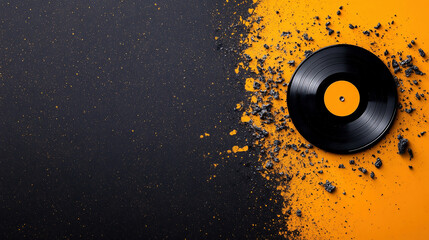 Vinyl Record with Abstract Yellow and Black Creative Background Design  