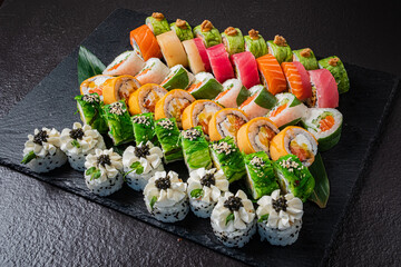 sushi set on the black background