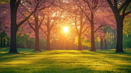 Fototapeta premium Sunrise Park Blossoms Spring Meadow Peaceful