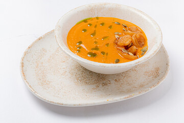 cream soup with shrimps, top view
