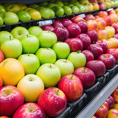 Fresh and Colorful Apples Displayed in a Market Fruit Produce Section


