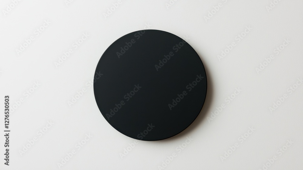 Wall mural A simple black circular object rests on a white surface, creating a minimalist aesthetic.