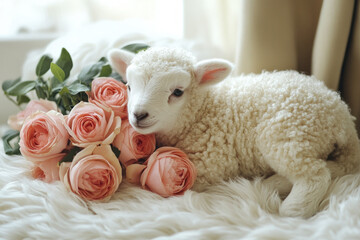 Naklejka premium A lamb symbolizing Easter, gentle and symbolic, holiday theme